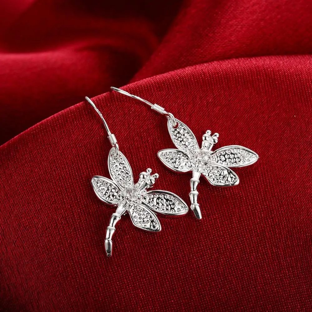 Gorgeous Crystal Dragonfly Hanging Earring's Solid Sterling Silver - Picture 9 of 9